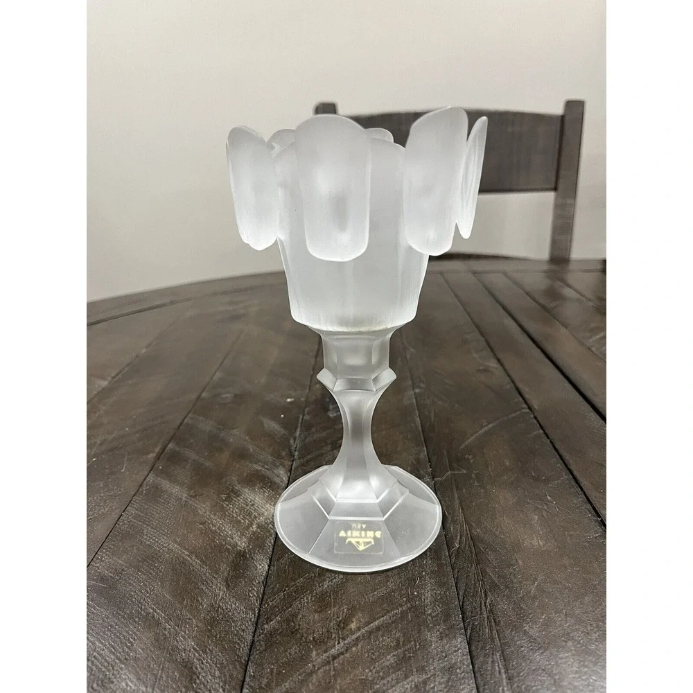 Viking Finnish Crown Satin Crystal Glass‎ Peg Votive Candle Stick Label
